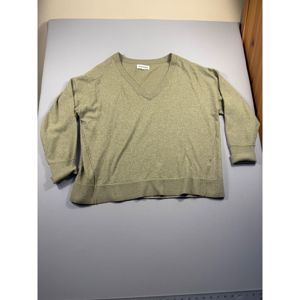 Lucky Brand Womens XL Sage Green Heathered V-Neck Pullover Sweater